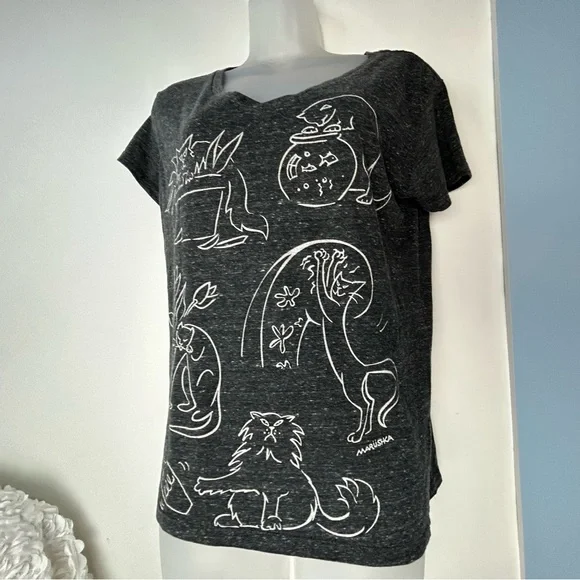 Marushka Gray Heathered Cat Antics T-shirt Small - Picture 10 of 10